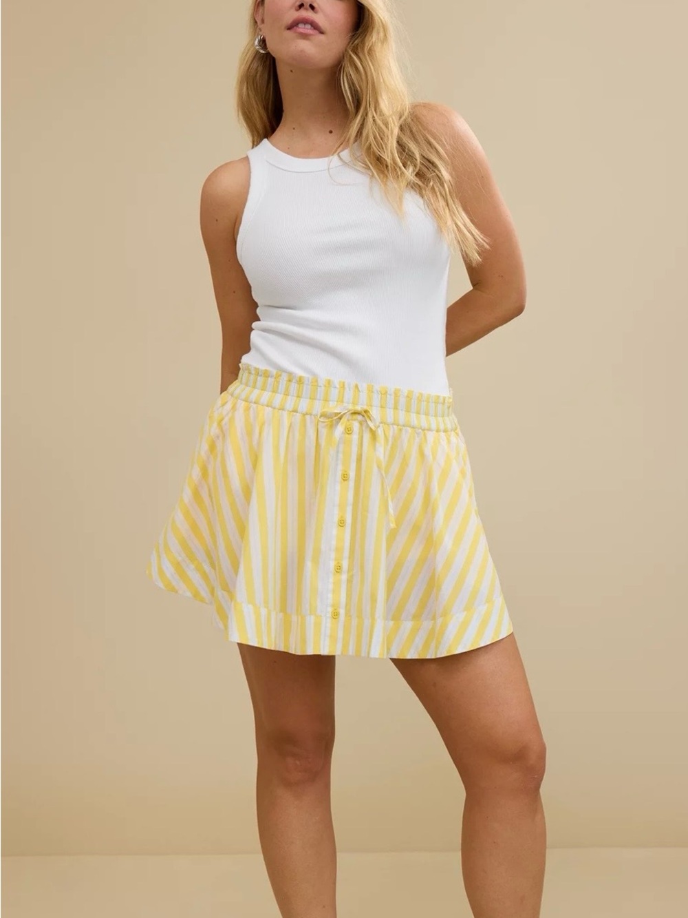 aerie butter yellow & white striped boxer skirt